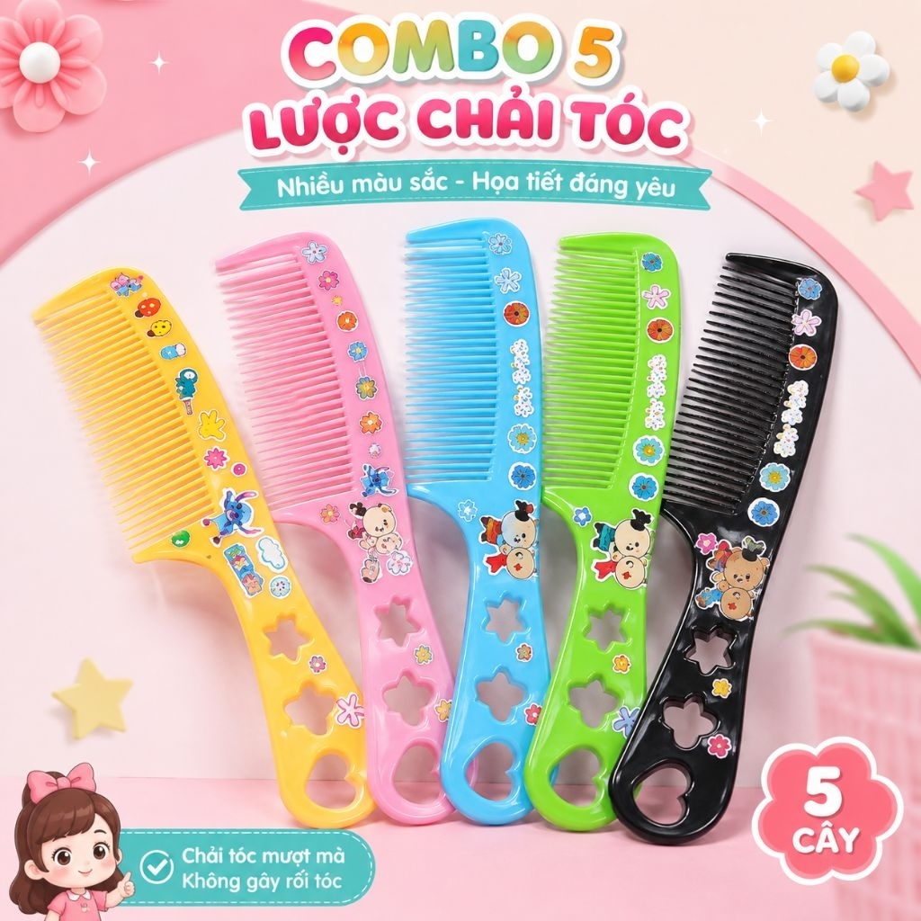 Combo💝 5 cây Lược chải tóc nhiều màu sắc họa tiết đáng yêu