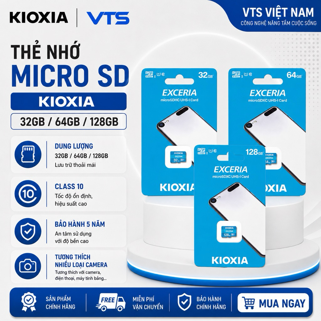 Thẻ Nhớ Micro SD KIOXIA 32GB/64GB/128GB Exceria, Tốc Độ Cao, Hàng Chính Hãng - VTS Việt Nam