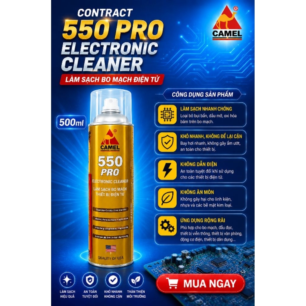 Xịt Vệ Sinh Bo Mạch Điện Tử CAMEL 550 PRO 500ml Electronic Cleaner Không Dẫn…