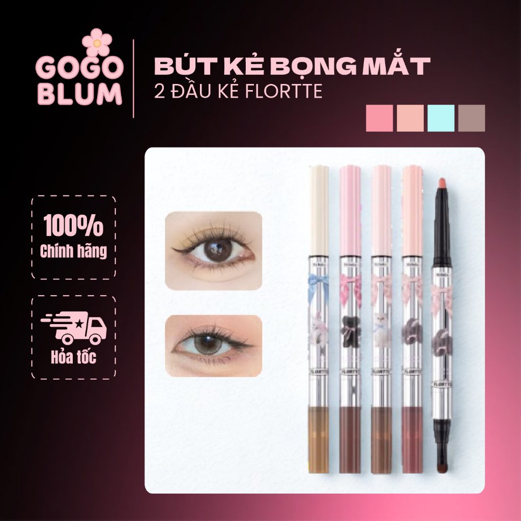 FLORTTE bút kẻ bọng mắt FLORTTE Bút kẻ mắt Hai đầu bút tạo khối phấn bắt sáng bút bóng