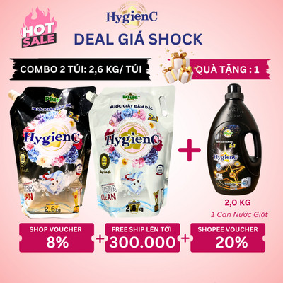 [Quà Khủng] Combo 2 Túi Nước Giặt Dưỡng Vải HygienC Plus 2.6Kg/Túi - Đậm Đặc Hương Nước Hoa