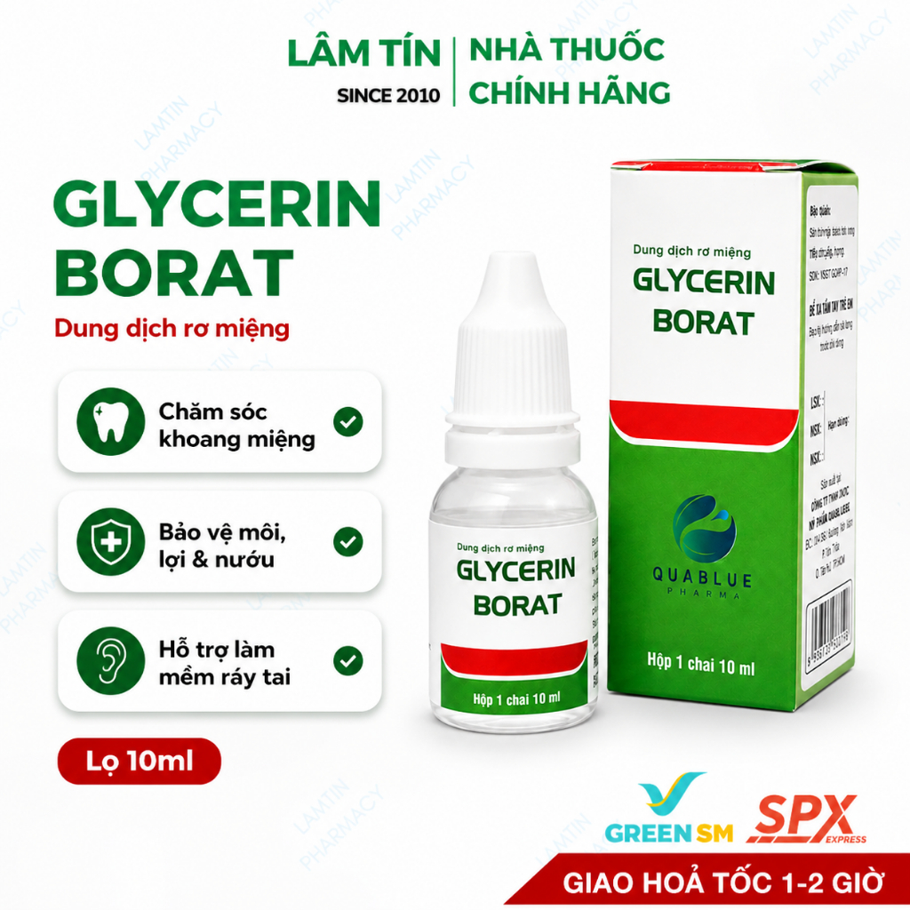 GLYCERIN BORAT 10ML BẢO VỆ MÔI NIÊM MẠC MIỆNG KHI LỞ NGỨA - Dung dịch rơ miệng