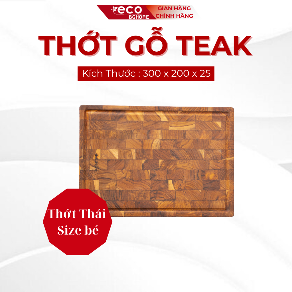 Thớt Thái Gỗ TEAK kháng khuẩn tự nhiên, chống dăm mùn ẩm mốc, an toàn VSTP BGHOME Eco