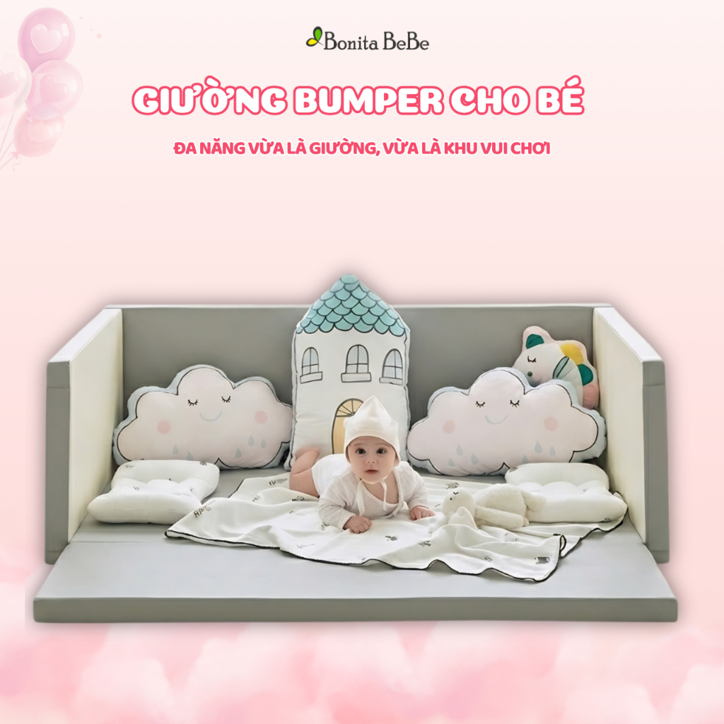 [LIVE] Giường Ngủ Cho Bé BonitaBeBe Bumper Bed Simple 130x100xh45cm Đa Năng