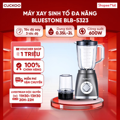 Máy xay sinh tố đa năng Bluestone BLB-5323 600W - 2 cối xay tiện dụng - 2 tốc độ xay + 1 chế độ nhồi - Chính hãng