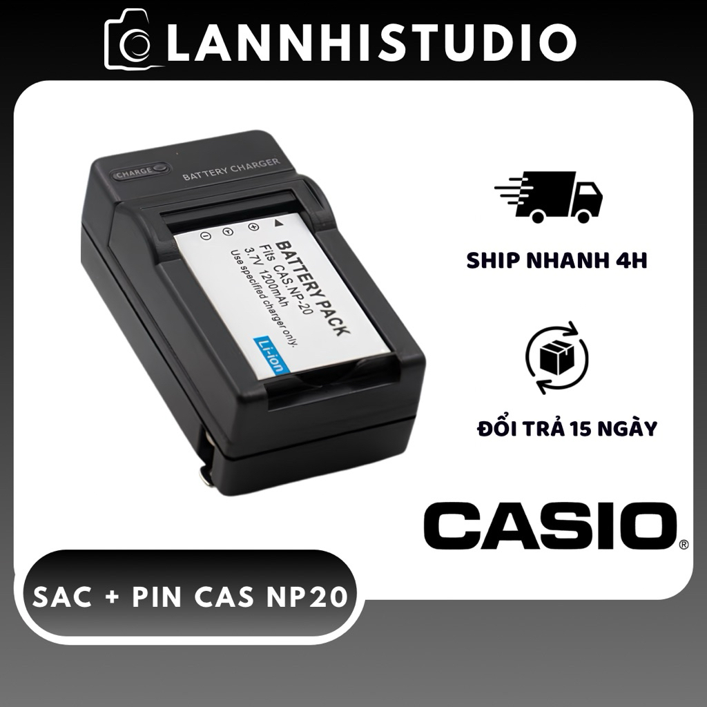 Combo Sạc + Pin Casio NP/20 1000mAh cho Máy Ảnh Casio Exilim EX-S600 S100 Z3 Z75 Z8 Z60 [HOẢ TỐC HN]