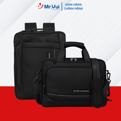 Cặp đa năng Mr Vui 457 đen ngăn laptop 14 inch dành cho học sinh cấp 2, cấp 3 phù hợp đi học, đi làm