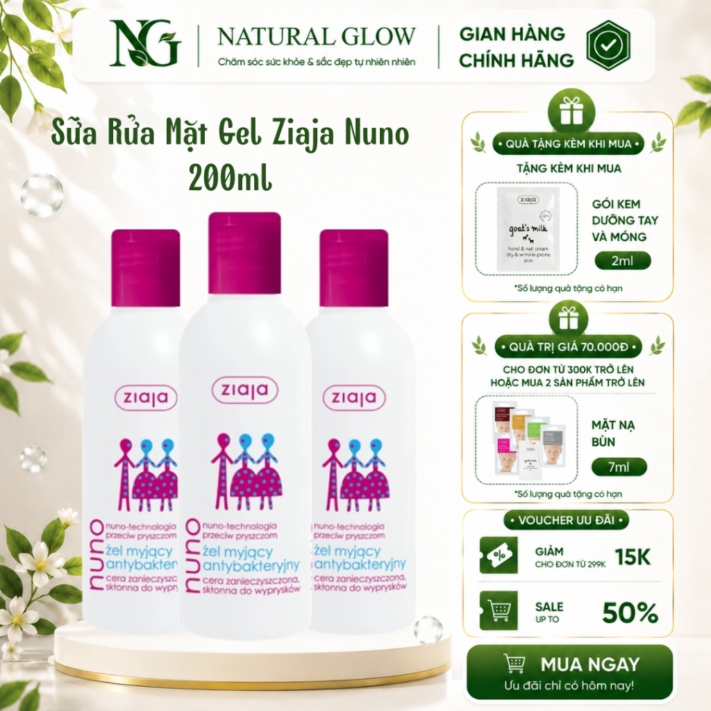 Sữa Rửa Mặt Ziaja Nuno 200ml – Dành Cho Da Dầu & Da Bị Mụn Trứng Cá – Làm Sạch, Giảm Bóng Nhờn