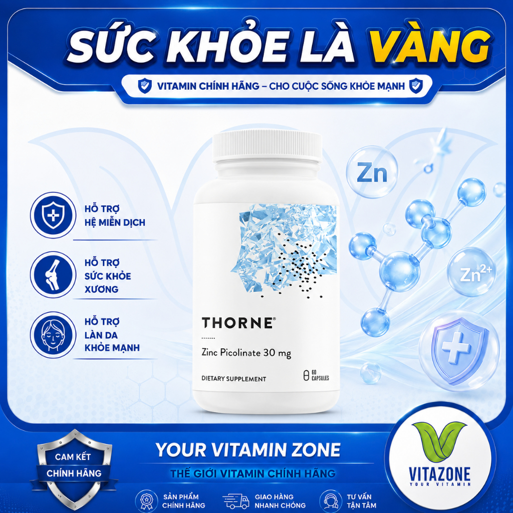 THORNE Zinc Picolinate Thực Phẩm Bổ Sung Zinc 60 Viên