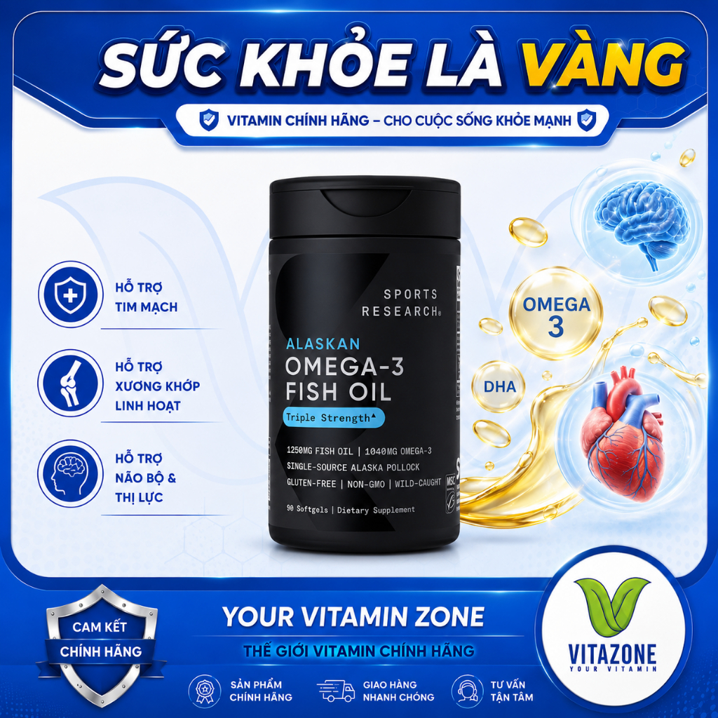 Sports Research Alaskan Omega-3 Fish Oil - Dầu Cá Hàm Lượng Cao Của Mỹ