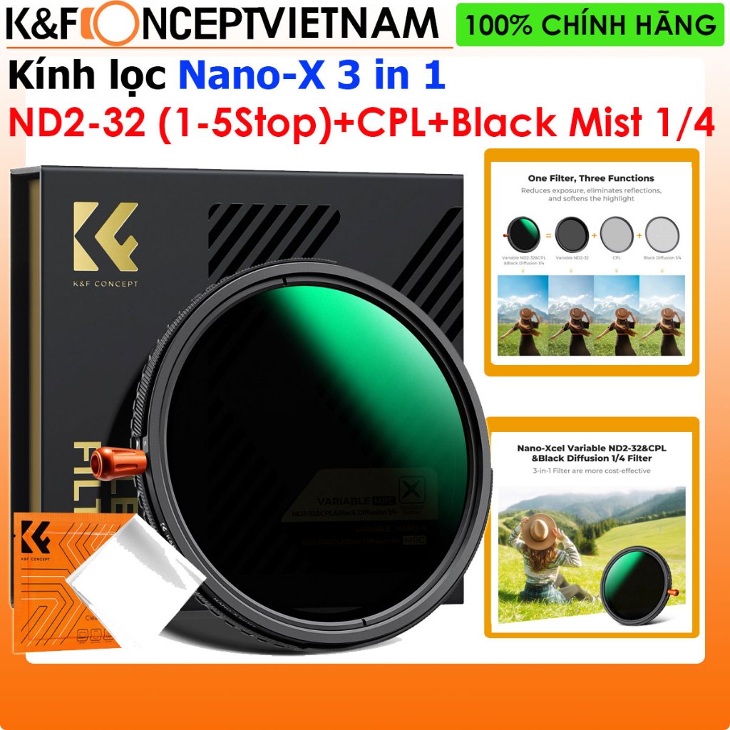 Kính lọc Filter K&F Concept 3 in 1 Nano-X ND2-32 & CPL & Black Diffusion 1/4