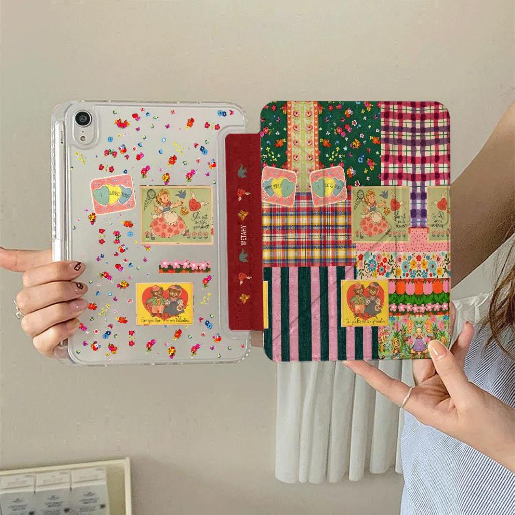 Ốp iPad Y fold hoa vintage vá vải chống va đập cho iPad Air Pro 11 Gen 7 8 9 10