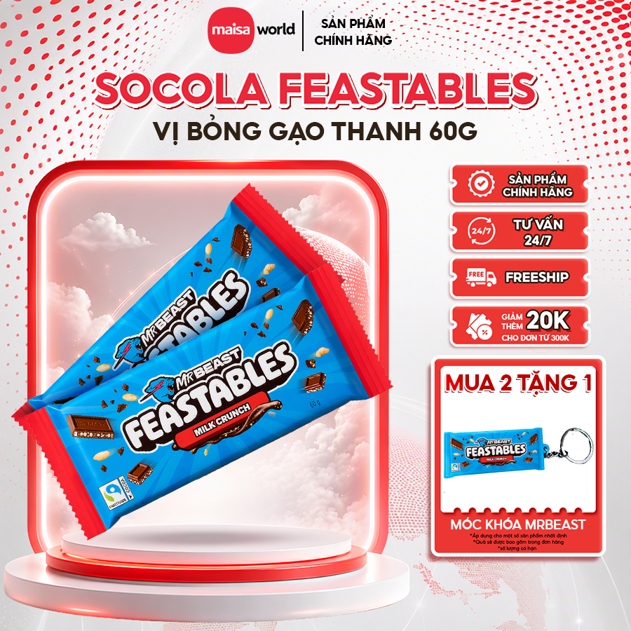 [Chính Hãng] Kẹo Socola Feastables MrBeast Phiên Bản Mới | Đầy Đủ Hương Vị Thanh 60g