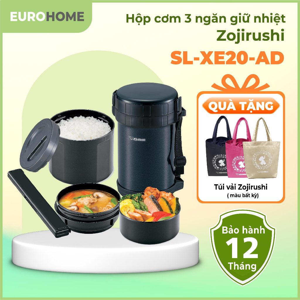 Cà Men/ Hộp Cơm Giữ Nhiệt 3 ngăn Zojirushi SL-GH18-BA dung tích 1.27L, bảo hành 1 năm chính hãng