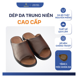 Dép Da Nam Cao Cấp Trung Niên Da Nguyên Miếng Quai Ngang Bản To Kiểu Dáng Trơn Êm Chân Sang Trọng Gravus GT021