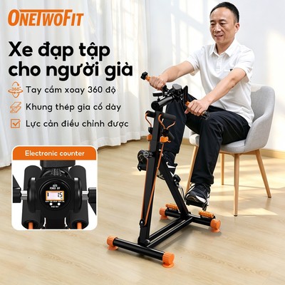 OneTwoFit 360° Xe đạp phục hồi chức năng cho người già – Tay cầm xoay, êm ái, an toàn.