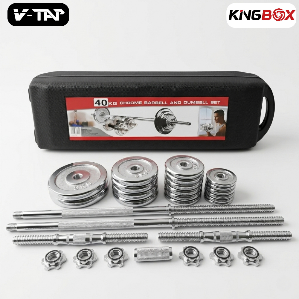 Bộ tạ tay đa năng, Tạ tập gym tại nhà điều chỉnh cân nặng Kingbox - 40kg - Chất liệu gang mạ niken