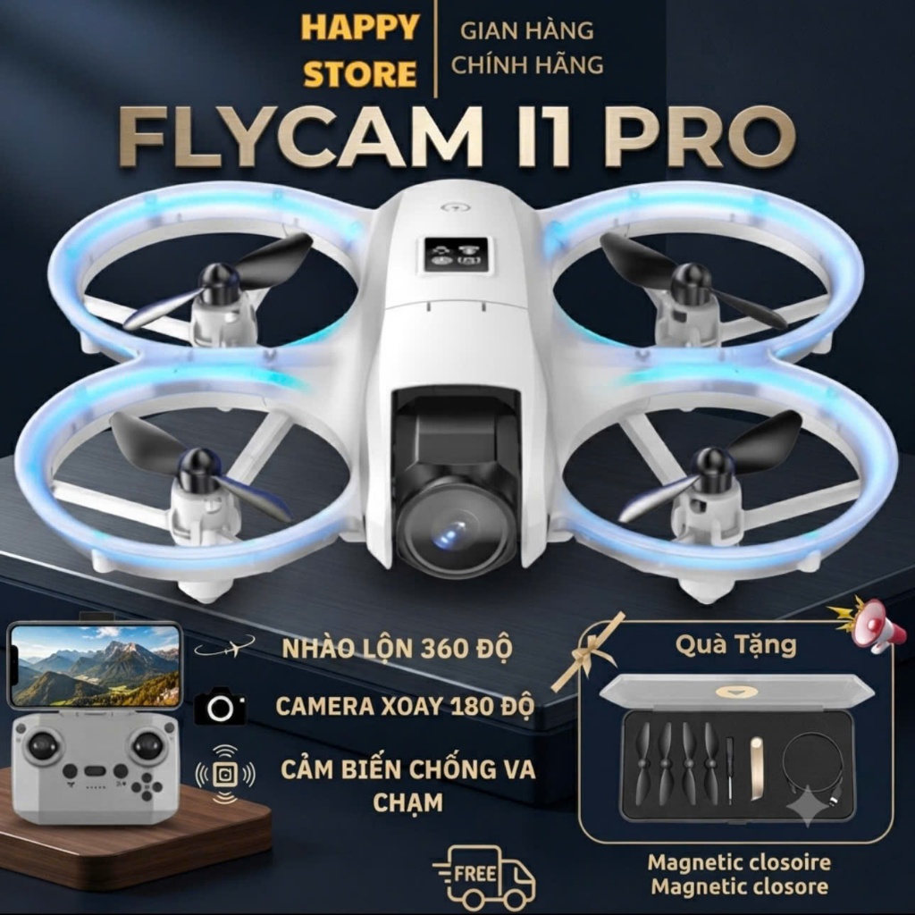 Flycam I1 Pro, Máy bay điều khiển từ xa, nhỏ gọn, camera sắc nét, Drone mini, Flycam giá rẻ