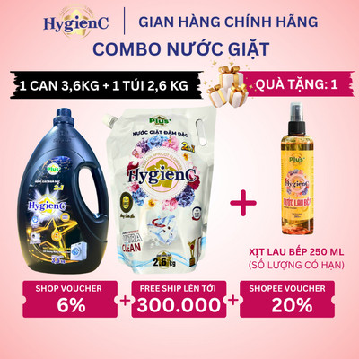 Bộ Đôi HygienC Plus Gồm: 1 Can Giặt 3,6kg + 1 Túi Giặt 2,6kg - Đậm Đặc, Hương Nước Hoa