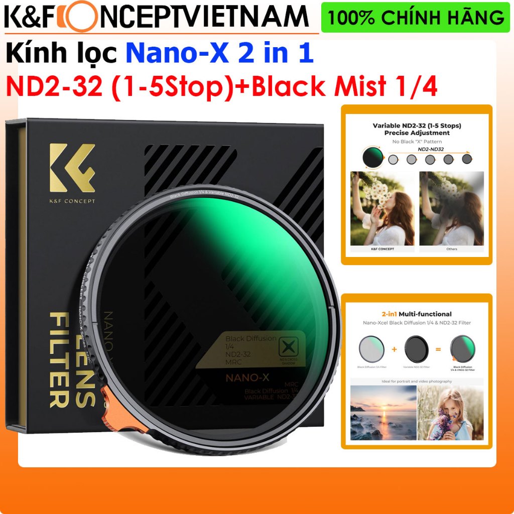 Kính lọc Filter K&F Concept Nano-X 2 in 1 Black Mist 1/4 + ND2-32