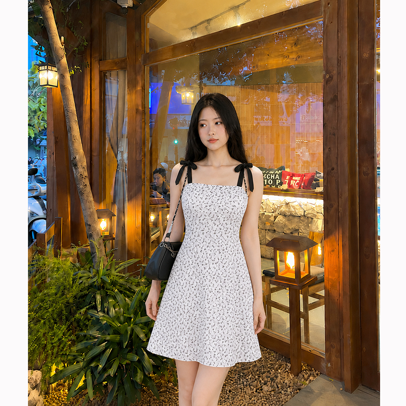 Đầm xoè hai dây nhún ngực dễ thương Moolys MD001