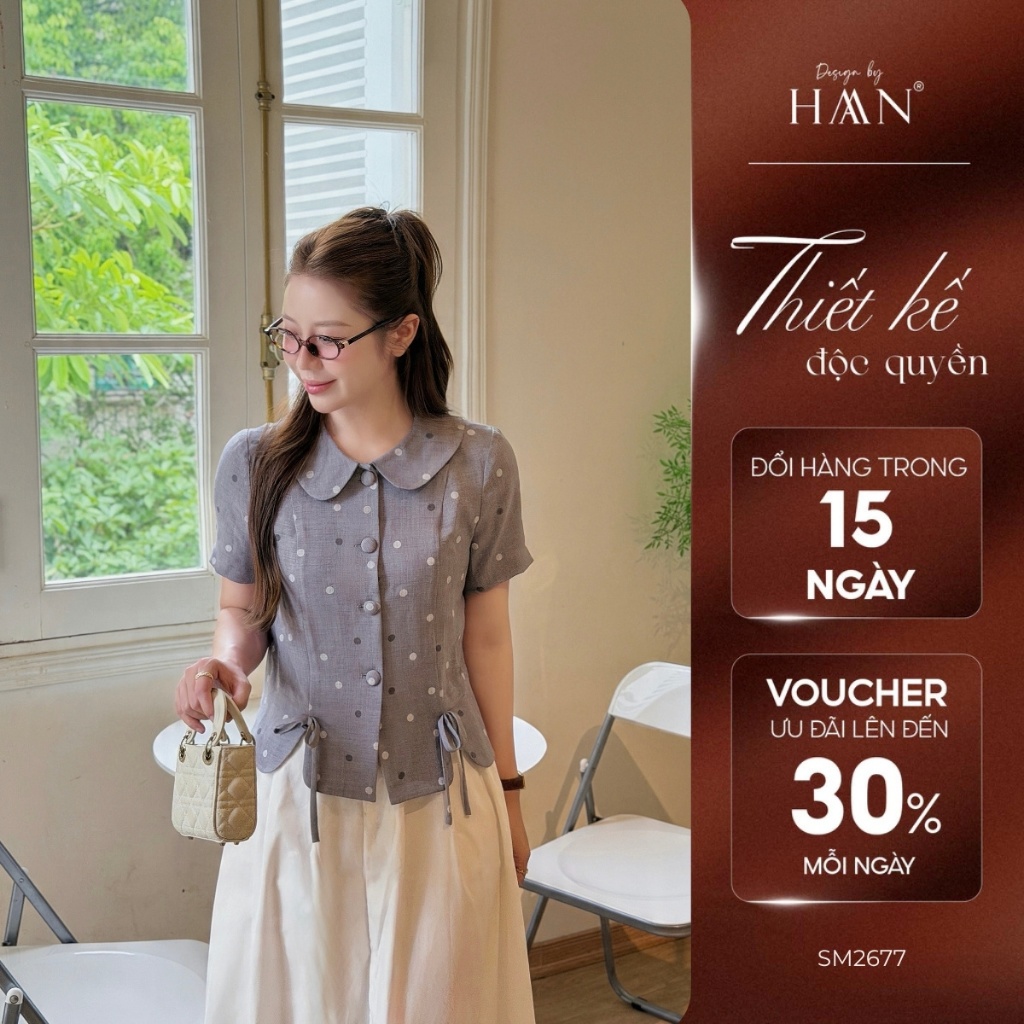 Áo Sơ Mi Nữ Cổ Sen Chất Đũi Xước Mềm Mát, Vạt Đính Nơ Cách Điệu HAAN Design SM2677