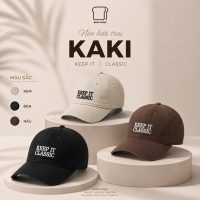 Mũ lưỡi trai BAMI HOME thêu chữ KEEP IT CLASSIC form mềm, chất liệu cotton thoáng khí NON1