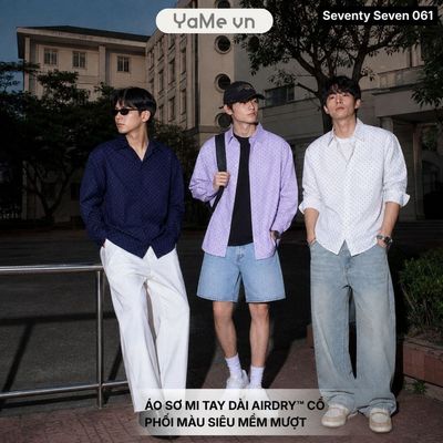 Áo Sơ Mi Nam Tay Dài AirDry™ Cổ Phối Màu Siêu Mềm Mượt Seventy Seven 061 Dáng Vừa Vặn F3 24580 |YaMe|