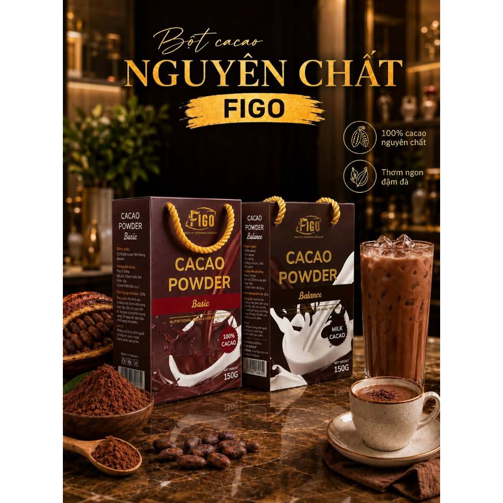[HỎA TỐC] Combo 2 Hộp Bột Cacao Nguyên Chất Và Bột Socola 80% Cacao FIGO 150G