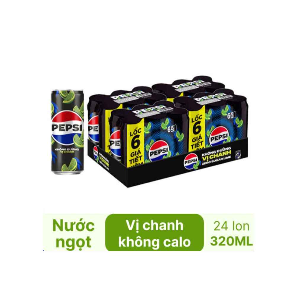 [1 Thùng] Pepsi Vị Chanh Không Calo 320Ml  (24 Lon)