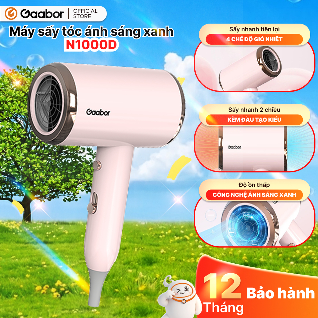 Gaabor Máy sấy tóc N1000D độ ồn thấp, công suất 1000W, sấy khô nhanh chóng, bảo vệ tóc [L]