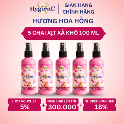 Combo 5 Chai Xịt Xả Vải Khô HygienC Plus 100ml/Chai - Hương Hoa Hồng (Dịu Dàng)