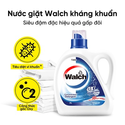 [LIVE] Can 3L Nước giặt Walch Khử Mùi, Kháng Khuẩn, Sạch, Thơm, Ít bọt, cửa trên cửa dưới