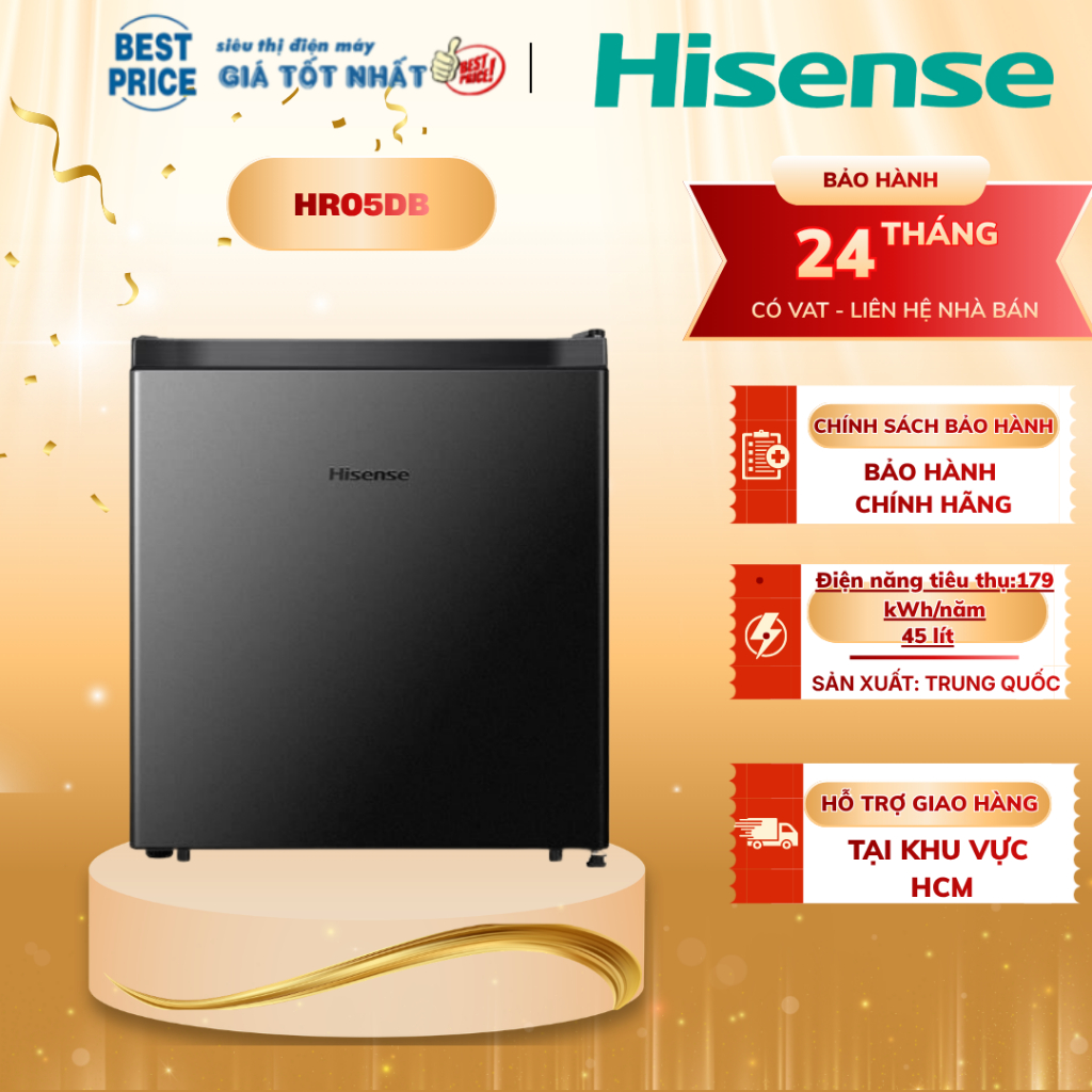 HR05DB Tủ lạnh mini Hisense 45L nhỏ gọn, tiết kiệm điện, ngăn đông riêng (có đóng tuyết) HR05DB