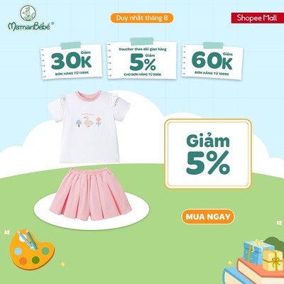 Bộ cộc tay La Pomme quần xếp li năng động - Sợi Natural Cotton thoáng mát - Bé gái - 9M - 5Y