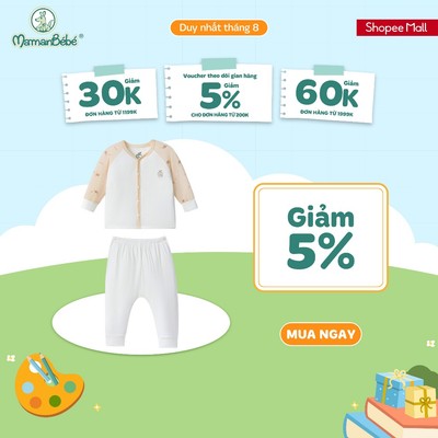 Bộ dài tay cúc thẳng La Pomme giấc mơ bồng bềnh của voi con - Sợi Petit Soyeu thoáng mát - Bé trai/gái - NB - 3M