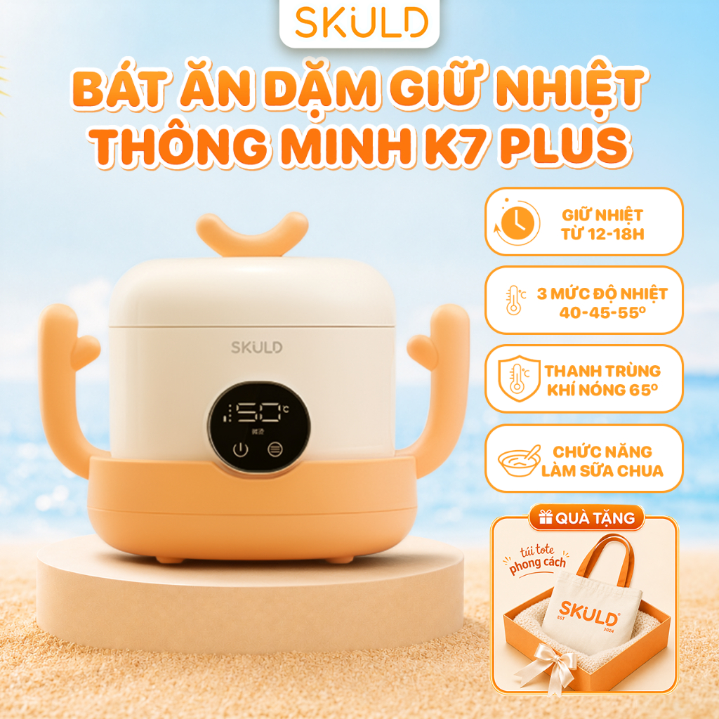 Bát Ăn Dặm Giữ Nhiệt SKULD K7PLUS -Bình Ủ Cháo,Tích Điện Khử Khuẩn UV, Chống Nước IPX7, Làm Ấm Đa Ch
