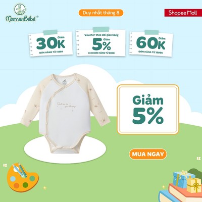 Body chip dài tay La Pomme giấc mơ bồng bềnh của voi con - Sợi Petit Soyeu thoáng mát - Bé trai/gái - NB - 3M