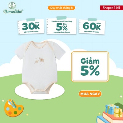 Body chip cộc tay La Pomme giấc mơ bồng bềnh của voi con - Sợi Petit Soyeu thoáng mát - Bé trai/gái - 0M - 9M