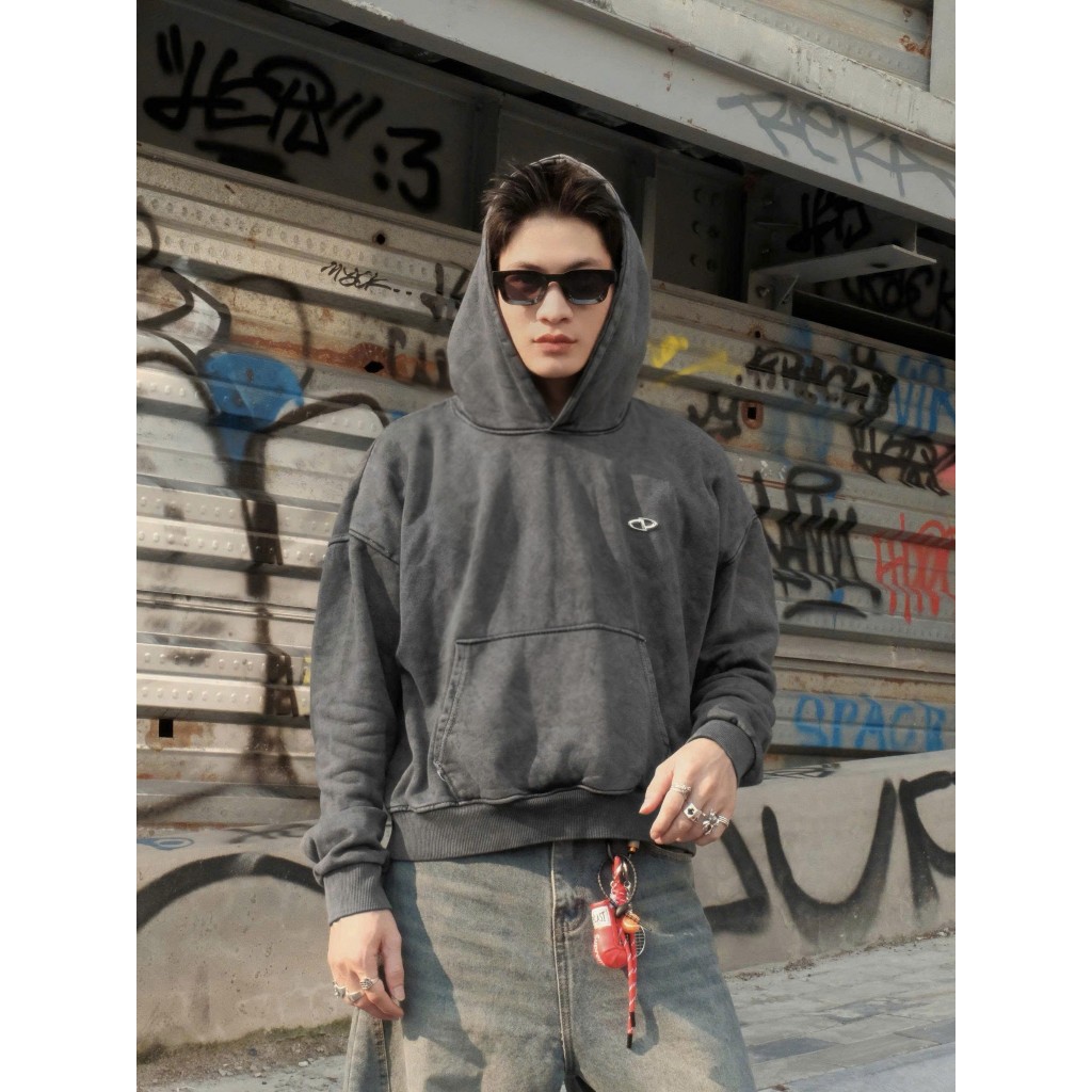 Áo Hoodie Wash Boxy Acid ODIN CLUB, Áo nỉ có mũ form boxy tôn dáng, chất liệu nỉ bông mềm mại