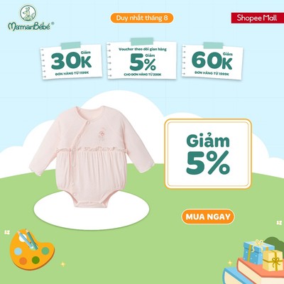 Body chip dài tay La Pomme bèo nhún hoa thơm của mẹ -  Sợi Bamboo thoáng khí - Bé gái - NB - 3M