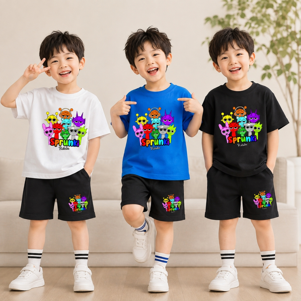 Đồ bộ bé trai bé gái in hình Game Sprunki Chất Cotton Chính Phẩm cao cấp co giản 4 chiều mềm mịn thấm hút tốt SSSHOP 02