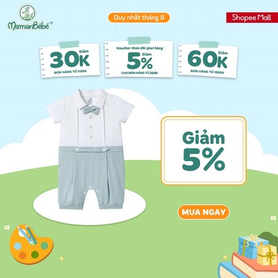 Body cộc tay La Pomme Deluxe xếp li thanh lịch - Sợi Bamboo Cotton mềm mại - Bé trai - 3M - 9M