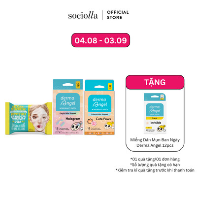 Combo Khăn Ướt Tẩy Trang Mắt & Môi Ariul & Miếng Dán Mụn Vui Nhộn Derma Angel Perfect Coverage 12 & Cute Paws 12