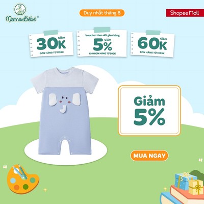 Body cộc tay La Pomme voi con lém lỉnh - Sợi Petit Soyeu thoáng mát - Bé trai - 3M - 12M