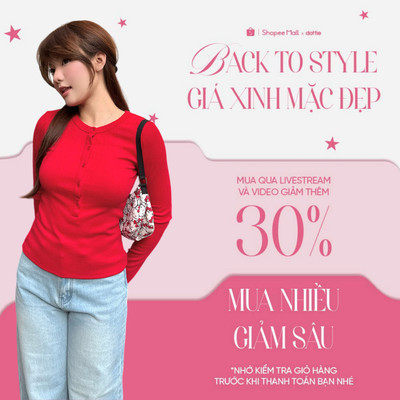 DOTTIE - Áo tay dài cổ tròn gài nút - Đỏ - T1162