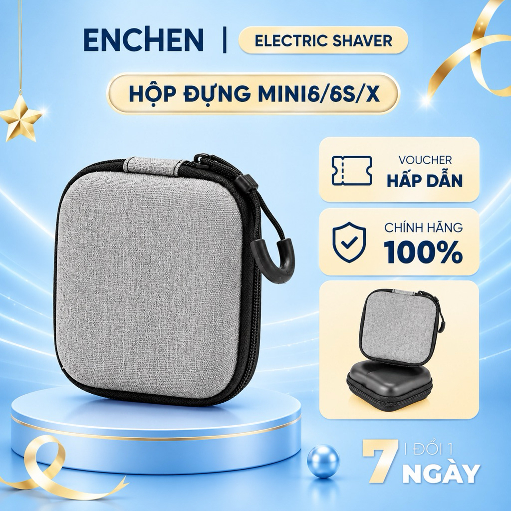 Hộp đựng máy cạo râu Enchen Mini6/ Mini 6S/ Mini X - chất liệu xải - 8x 8x3cm - Xám - Khóa Kéo