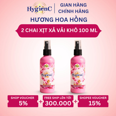 [MỚI RA MẮT] Combo 2 Chai Xịt Xả Vải Khô HygienC Plus 100ml/Chai - Hương Hoa Hồng (Dịu Dàng)