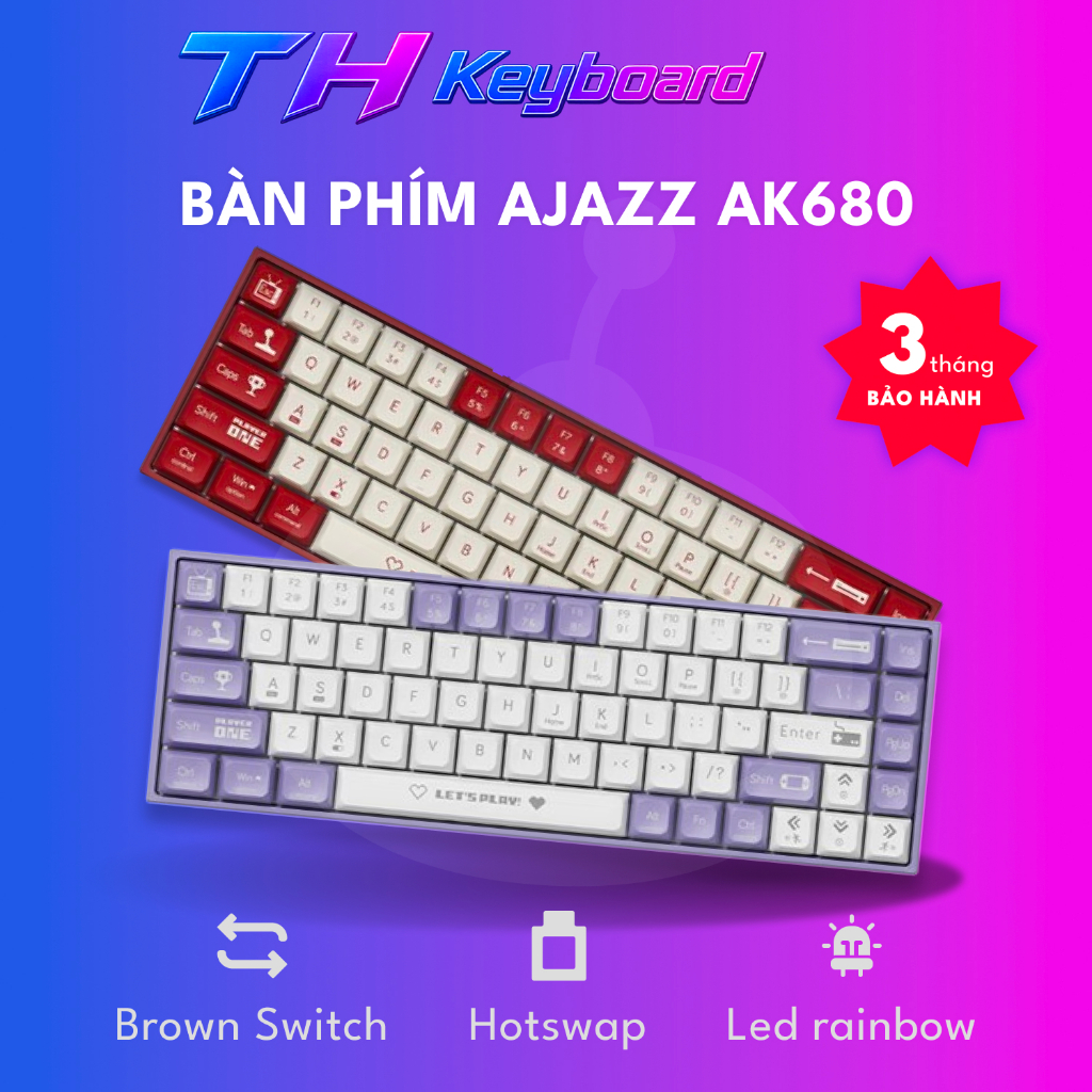 Bàn phím cơ HOTSWAP AJAZZ AK680, NHỎ GỌN, LED NHIỀU HIỆU ỨNG, THkeyboard