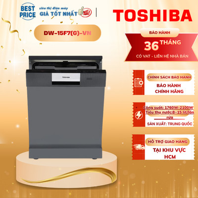 DW-15F7(G)-VN Máy rửa chén TOSHIBA 15 Bộ | Origin Inverter, Sấy HyperDry, Diệt Khuẩn UV - Chính Hãng